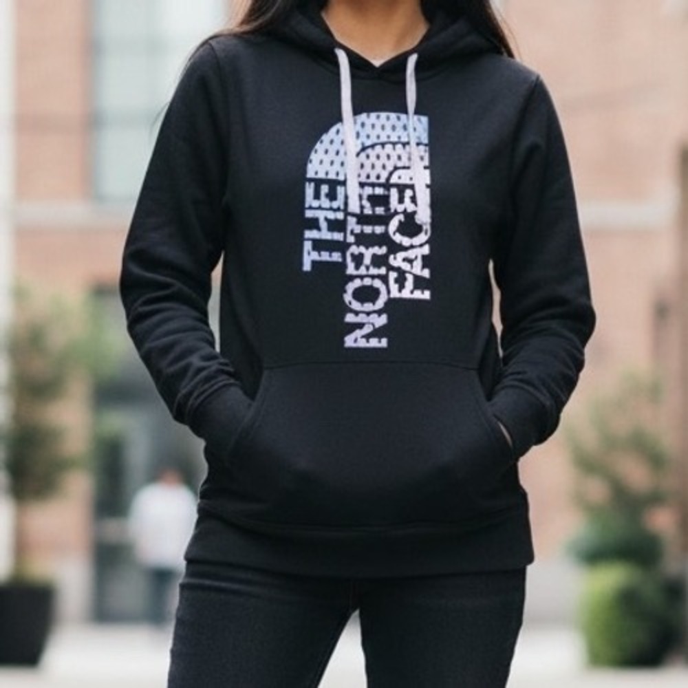 The North Face Womens L Black Graphic Pullover Hoodie Cotton Blend